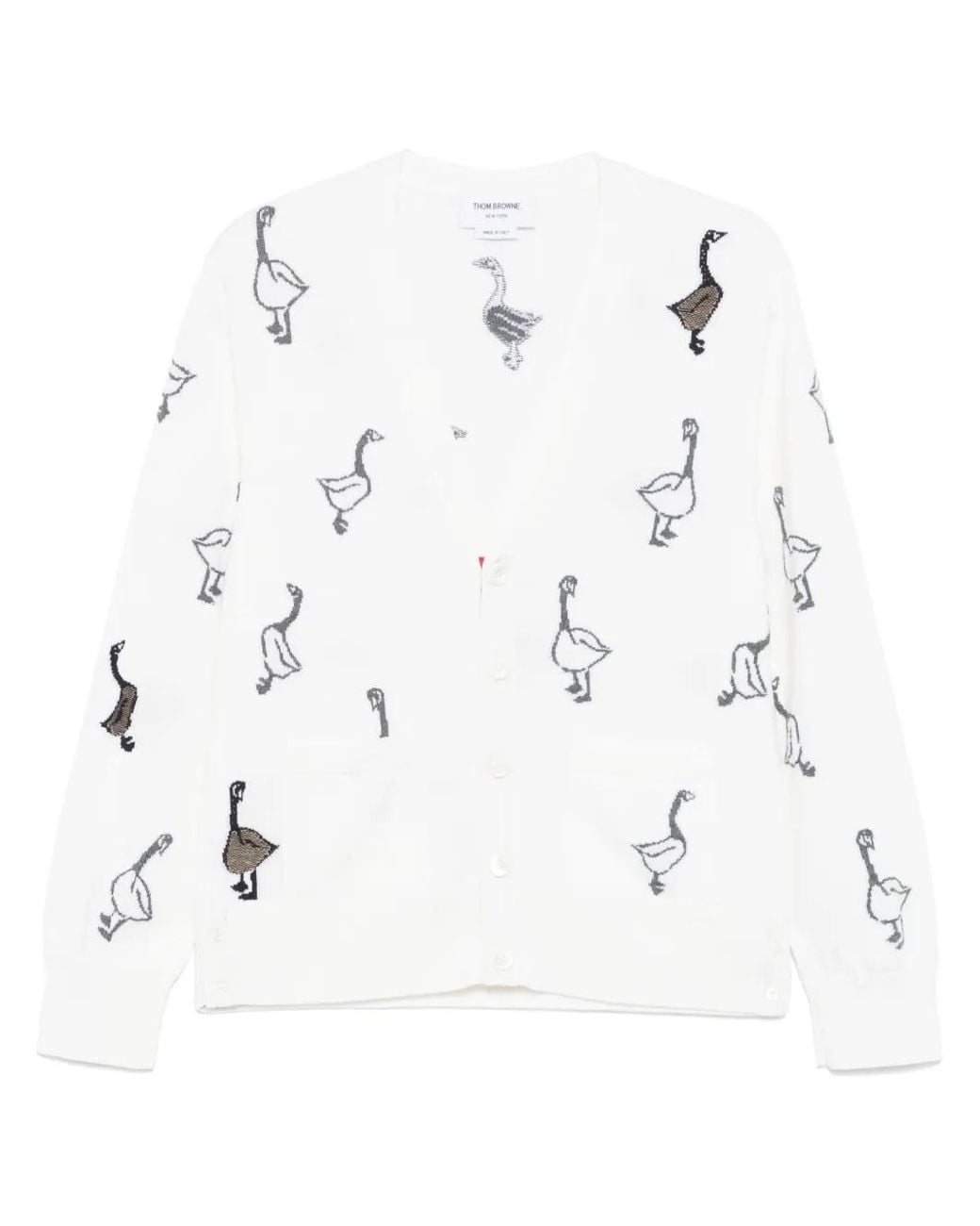 Thom Browne White Pattern-Intarsia Virgin Wool Cardigan for men