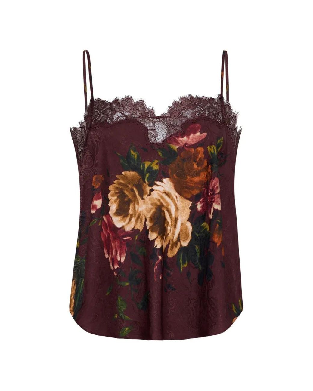 Cara Cara Purple Nala Floral-Print Lace-Trim Top