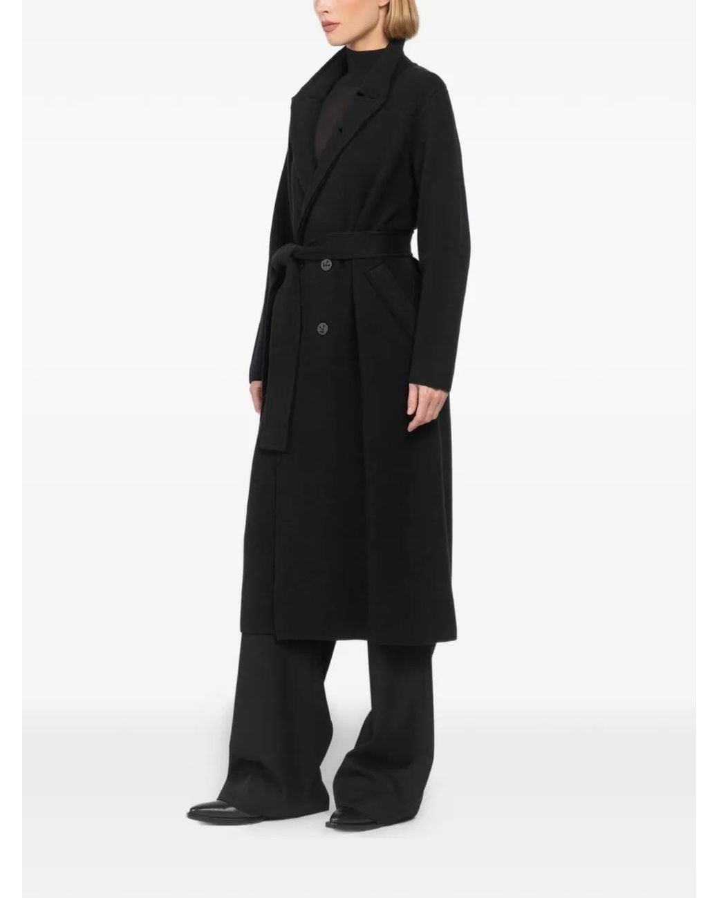 Oyuna Black Itumi Belted Double-Breasted Coat
