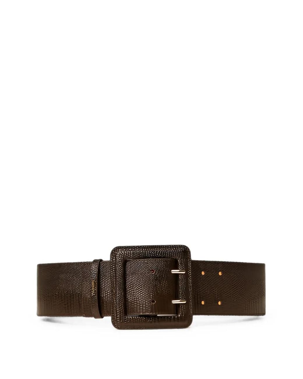 Twinset Brown Leather Belt With Square Buckle