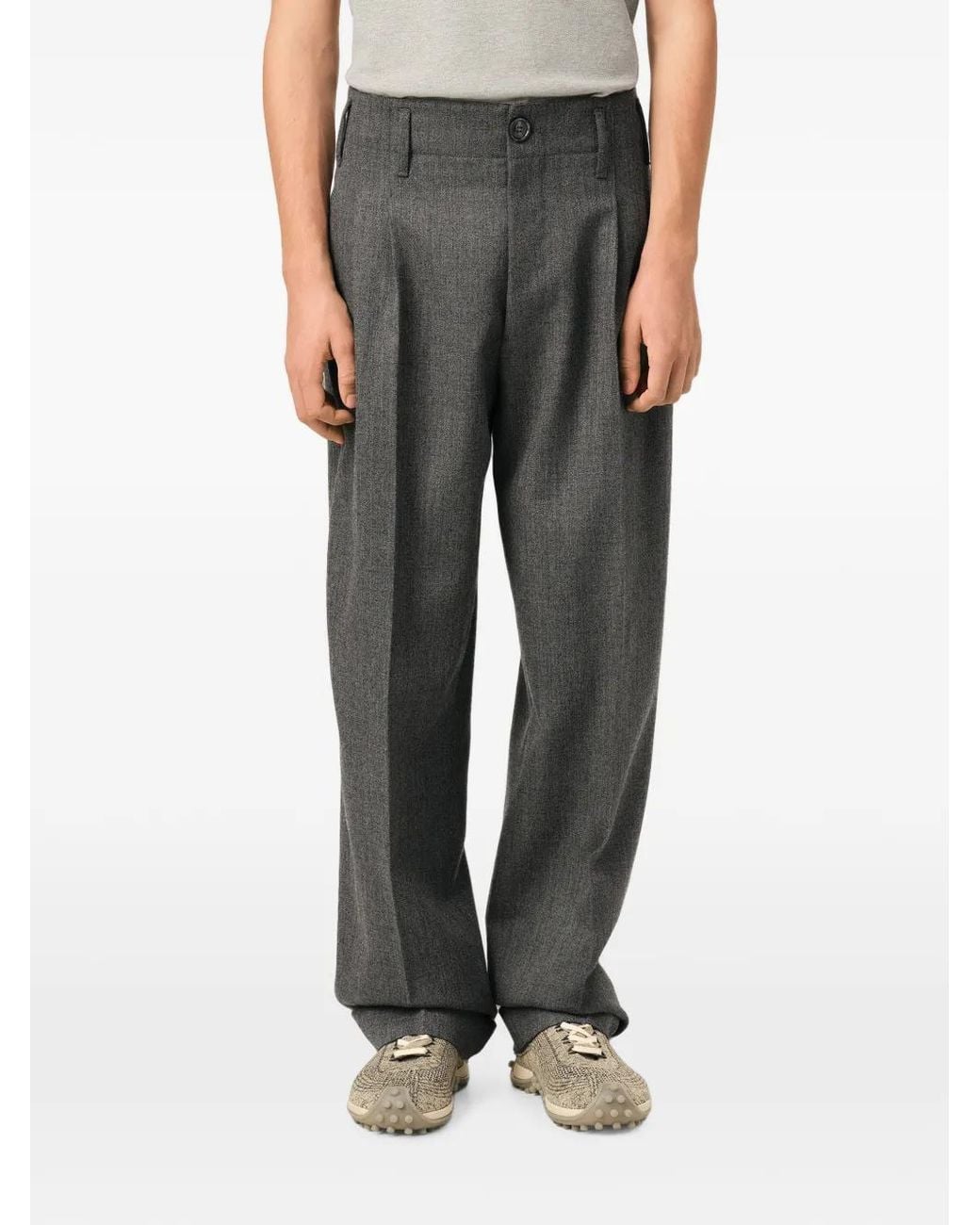 AMI Gray Two-Pleats Wool Trousers for men