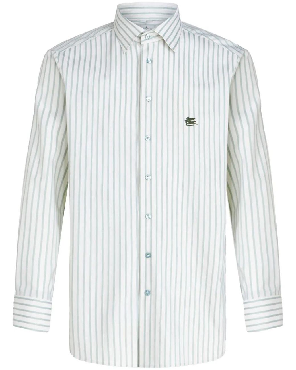 Etro Blue Striped Shirt With Embroidered Logo for men