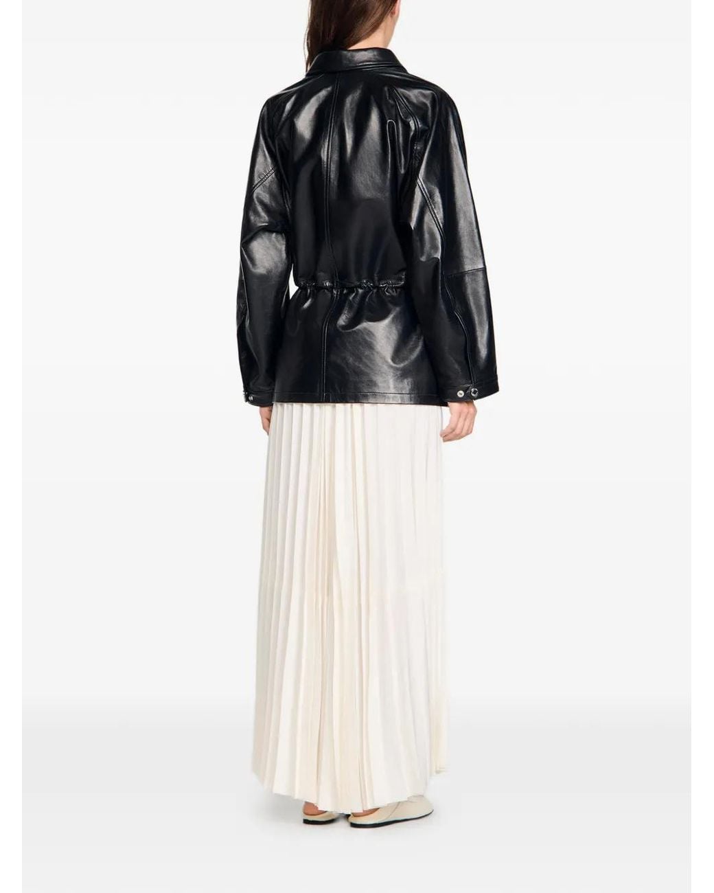 Sandro Black Shirt Collar Leather Jacket