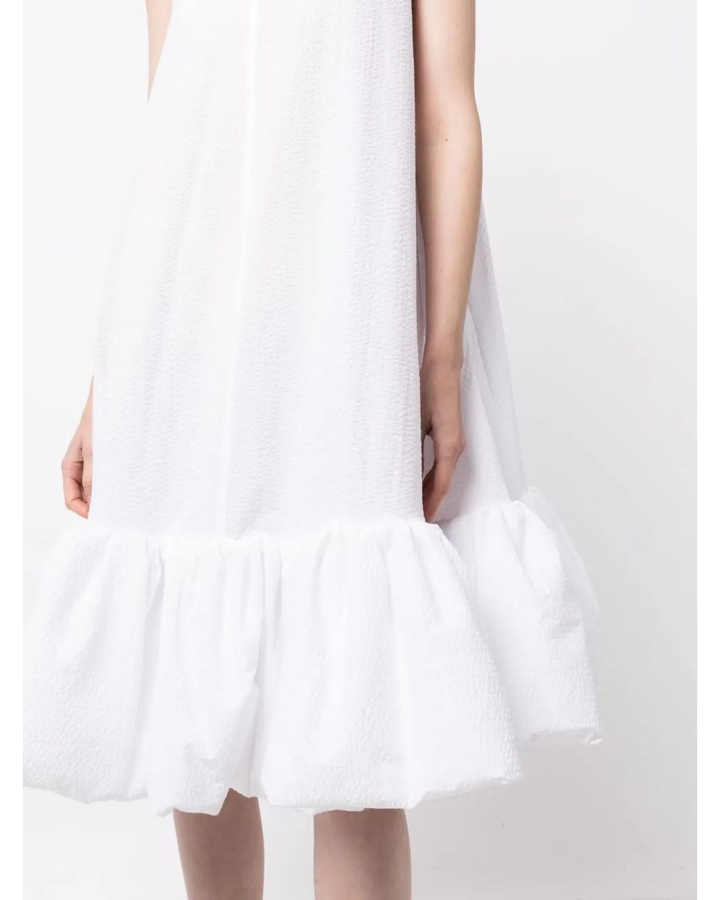 Melitta Baumeister White Puffball Hem Sleeveless Cotton Dress