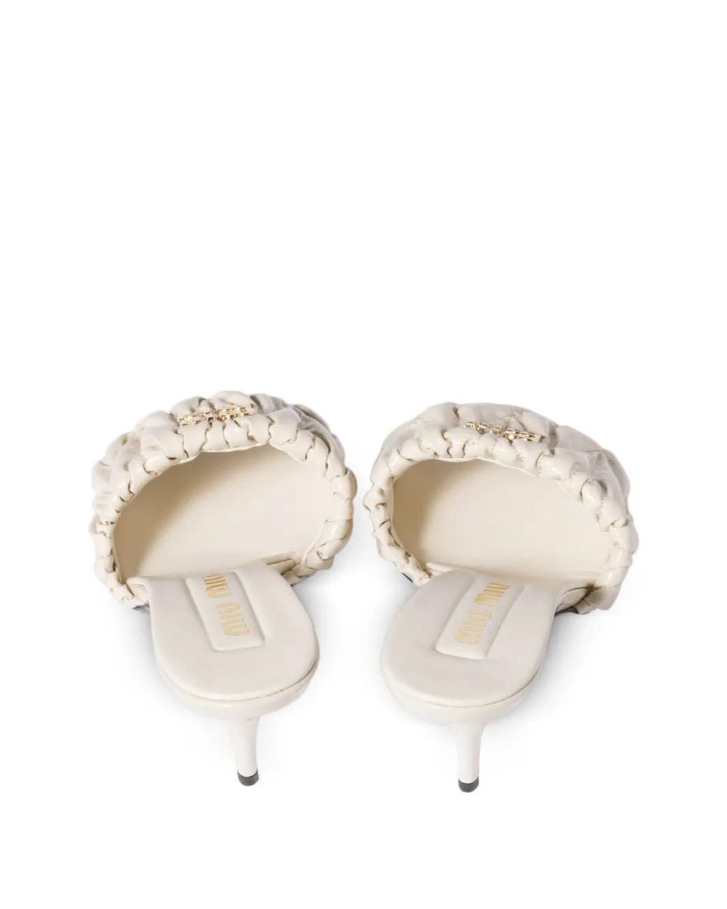 Miu Miu White Matelassé Patent Nappa Leather Mules