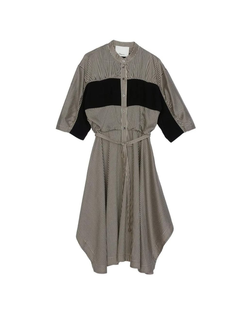 3.1 Phillip Lim Gray Striped-Pattern Belted Dress