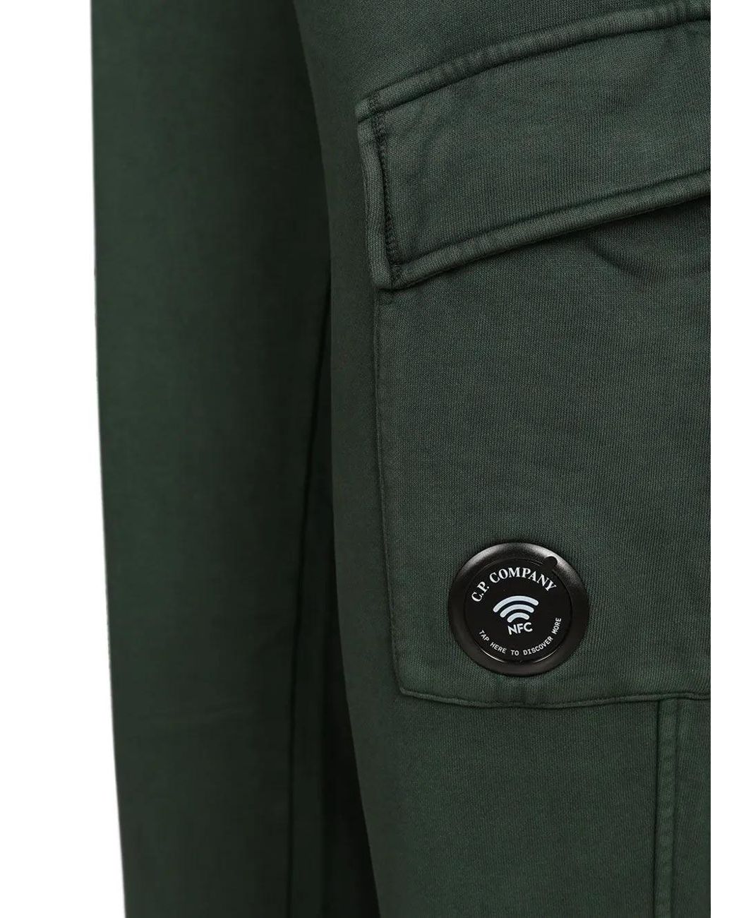 C P Company Green Brushed And Emerized Diagonal Fleece Cargo Lens Sweatpants for men