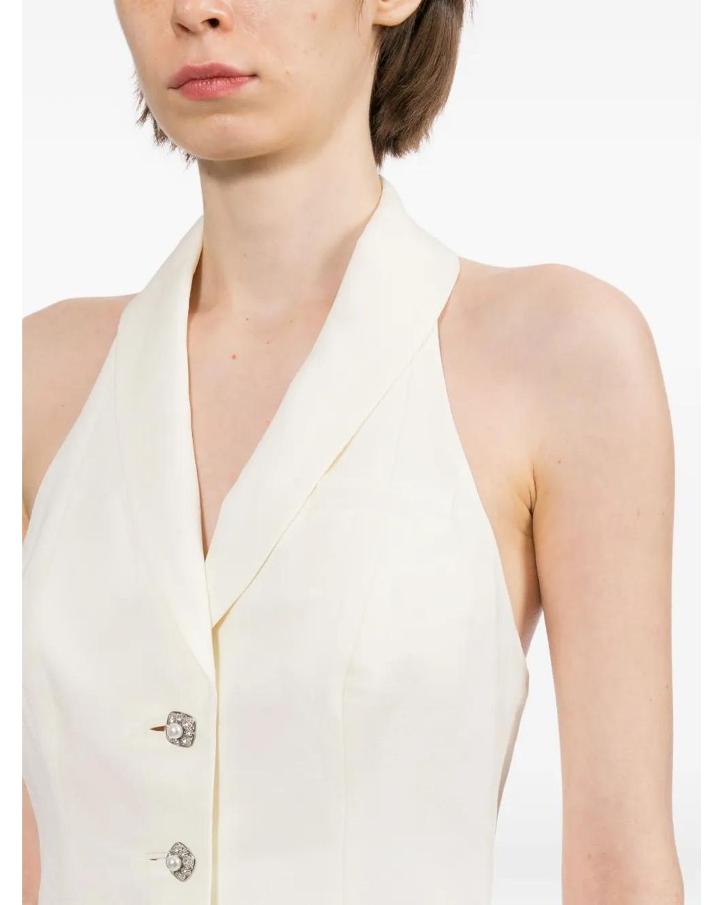 Self-Portrait White Crystal-Embellished Top
