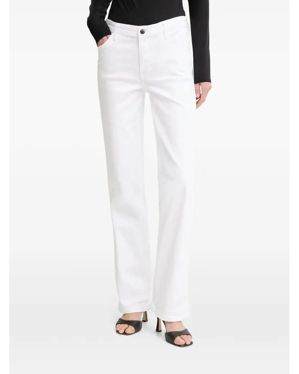 Guess White Logo-Patch Straight-Leg Jeans