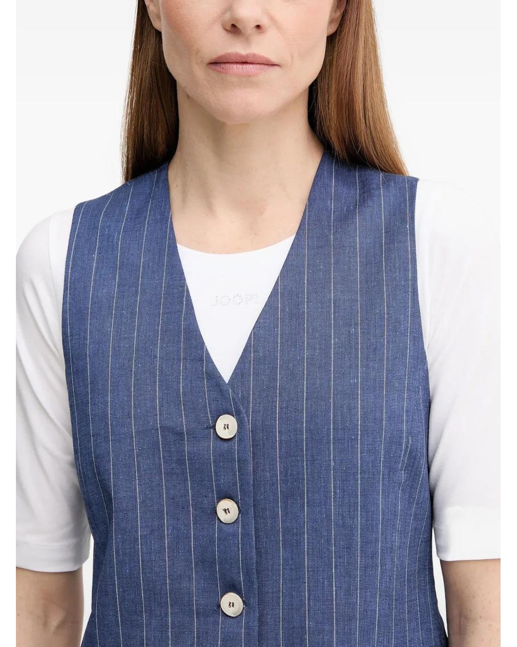 La Petite Francaise Blue Gwen Pinstripe Button Waistcoat