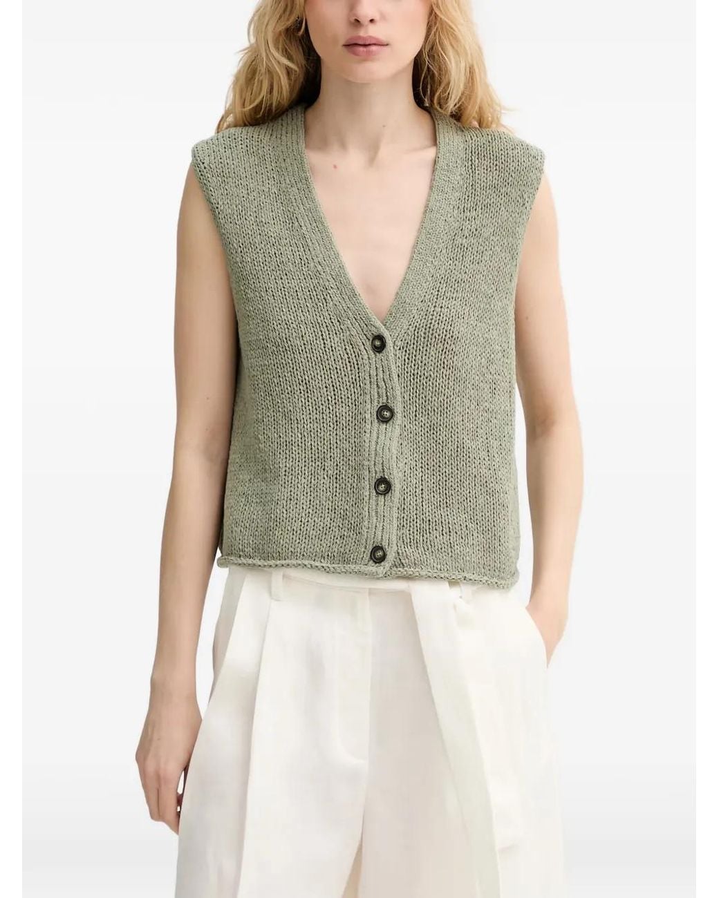 Marc O' Polo Green Button-Up Knitted Vest