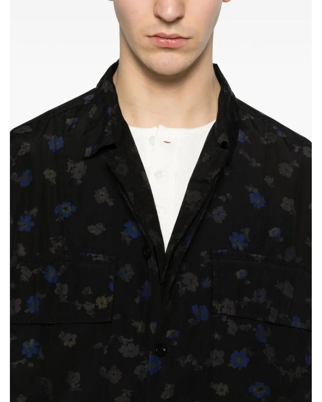 Sacai Black Floral-Detail Pocket Shirt for men