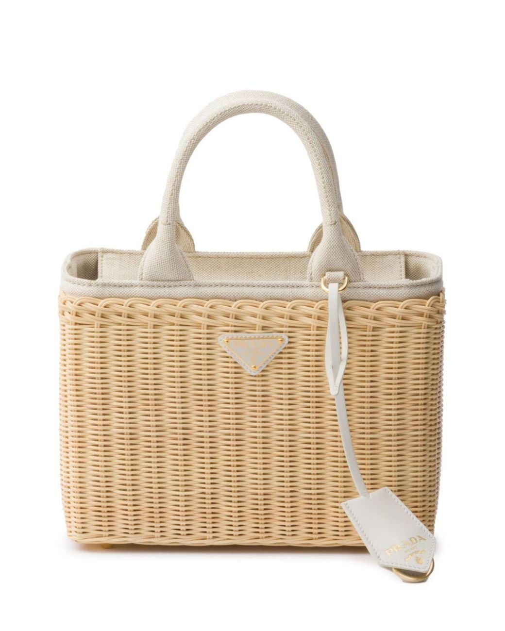 Prada Medium Wicker Triangle Logo Tote Bag in Natural Lyst Canada