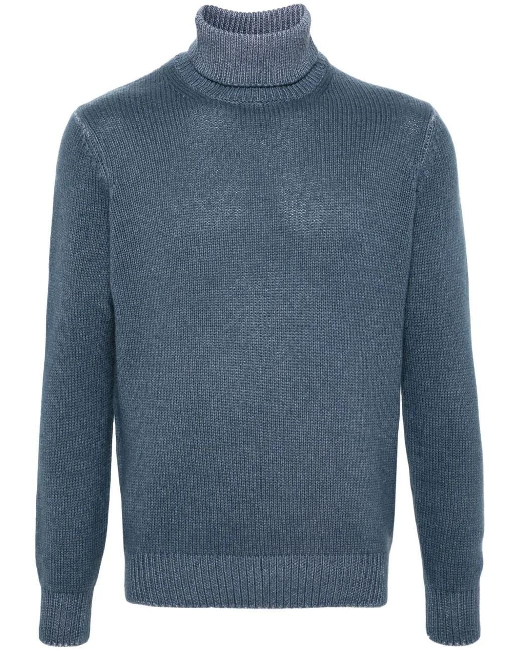 Dell'Oglio Blue Roll-Neck Wool Blend Jumper for men