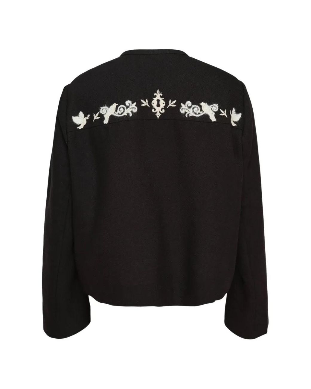 Renli Su Black Embroidered Crew-Neck Jacket