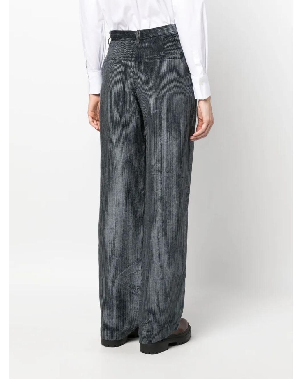 Brunello Cucinelli Gray Ribbed-Velvet Tailored Trousers