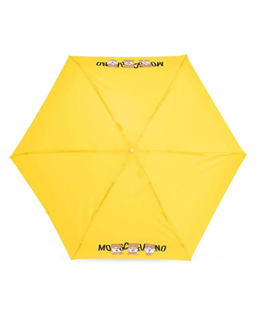 Moschino Yellow Teddy Bear-Logo Print Compact Umbrella