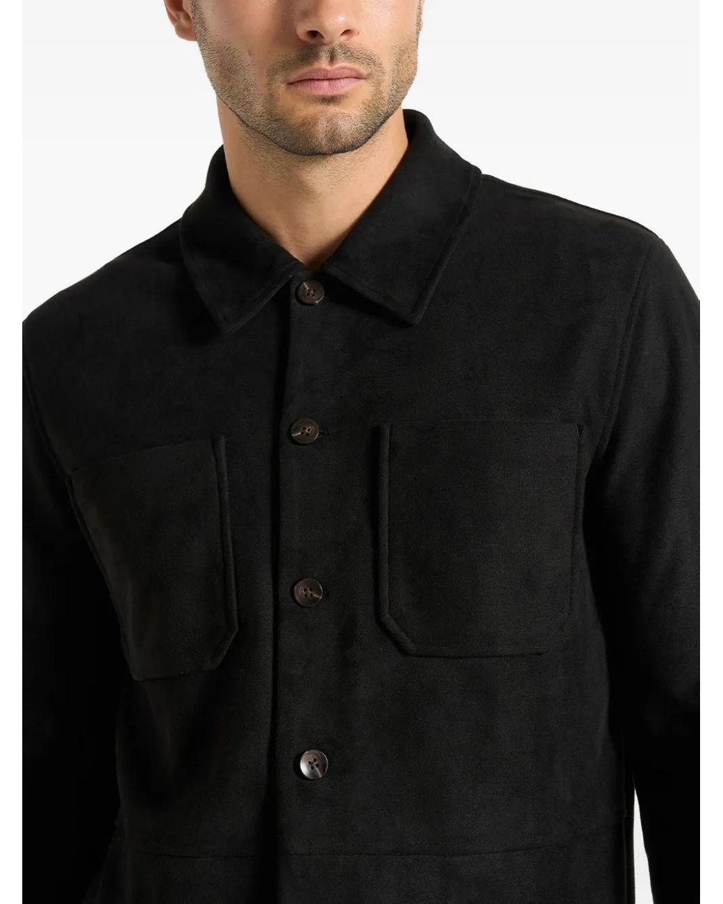 Manière De Voir Black Thomas Suede-Effect Long Sleeve Shirt for men