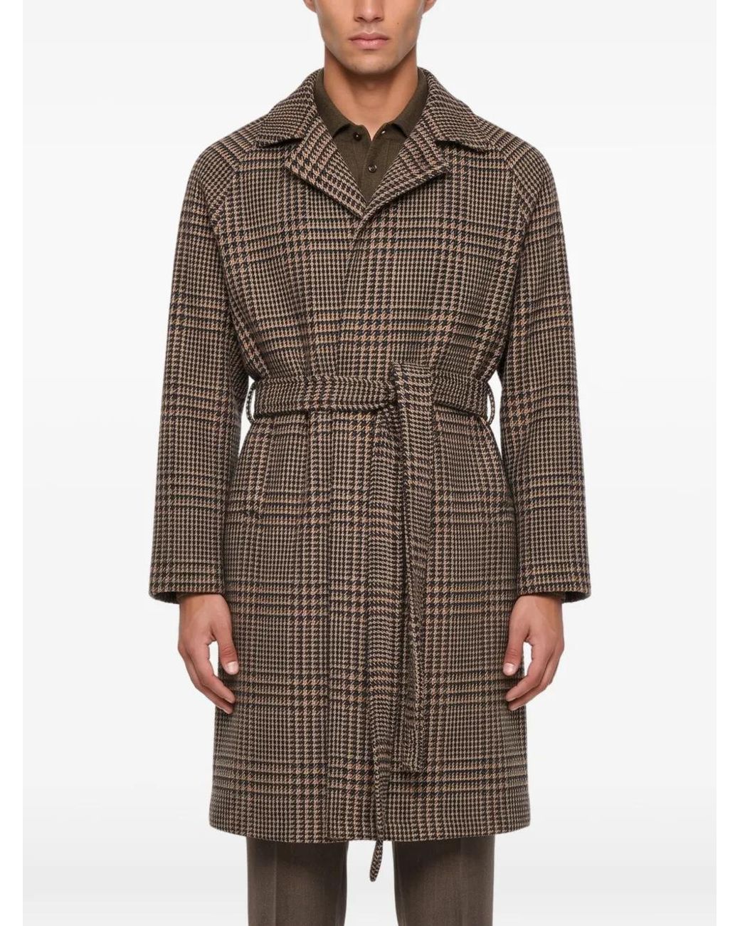 Tagliatore Gray Salomon Houndstooth-Pattern Belted Coat for men
