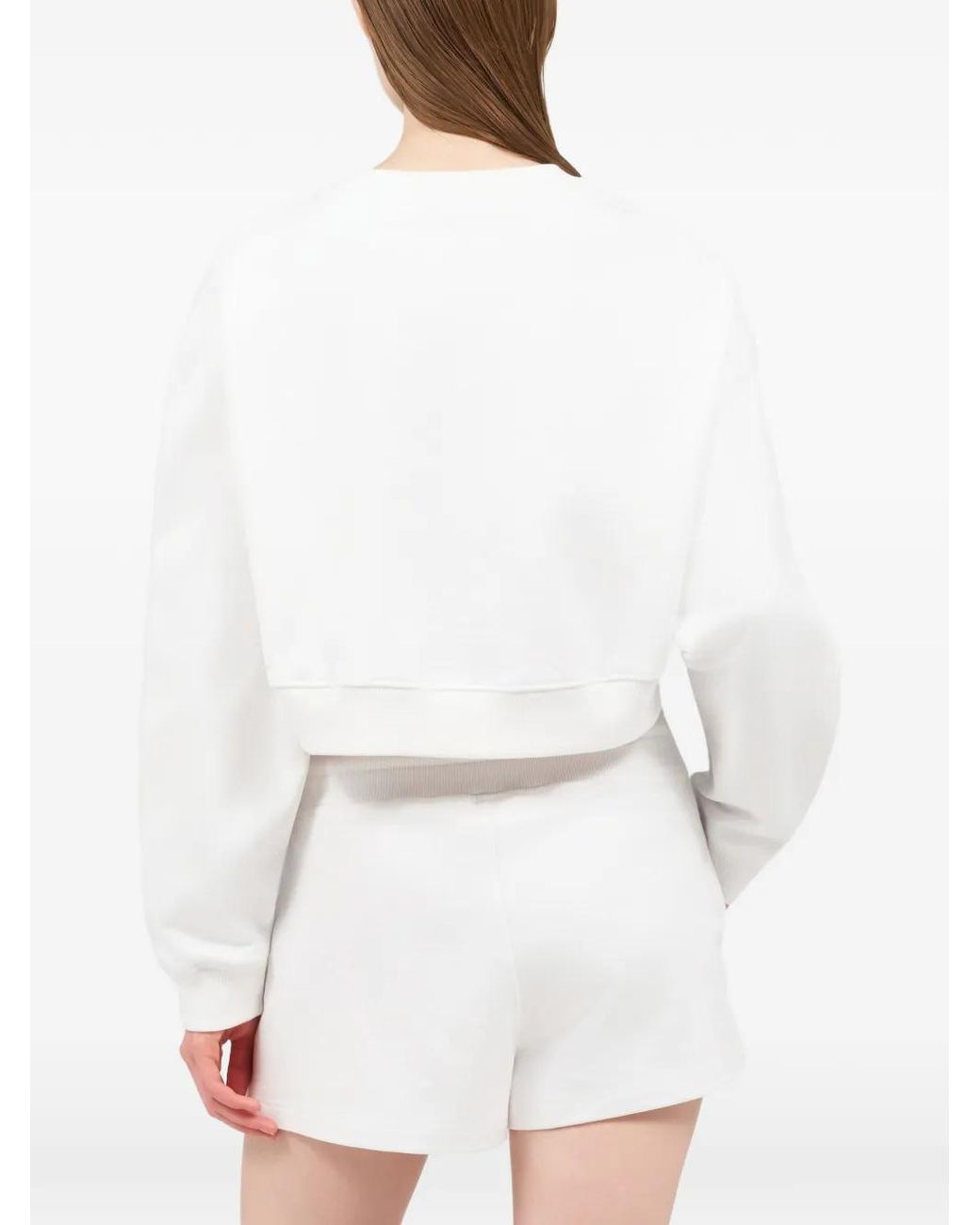 Roberto Cavalli White Embellished Cropped Sweatshirt