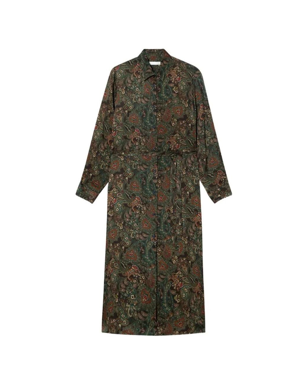 Brooks Brothers Green Paisley-Print Belted Maxi Shirt Dress