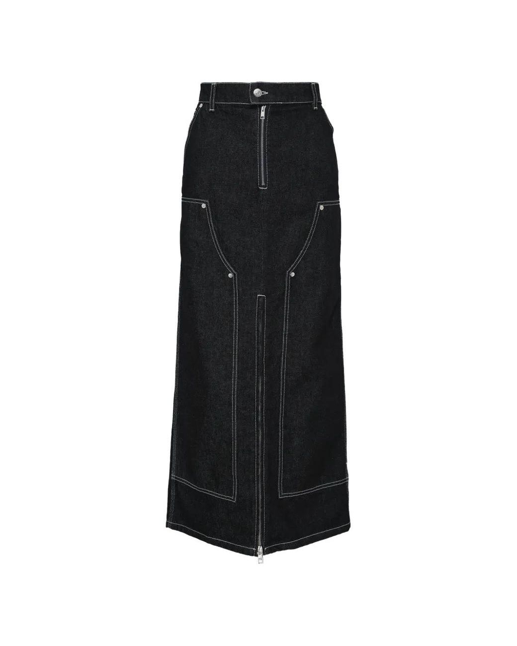 MSGM Black Contrast-Stitch Denim Skirt