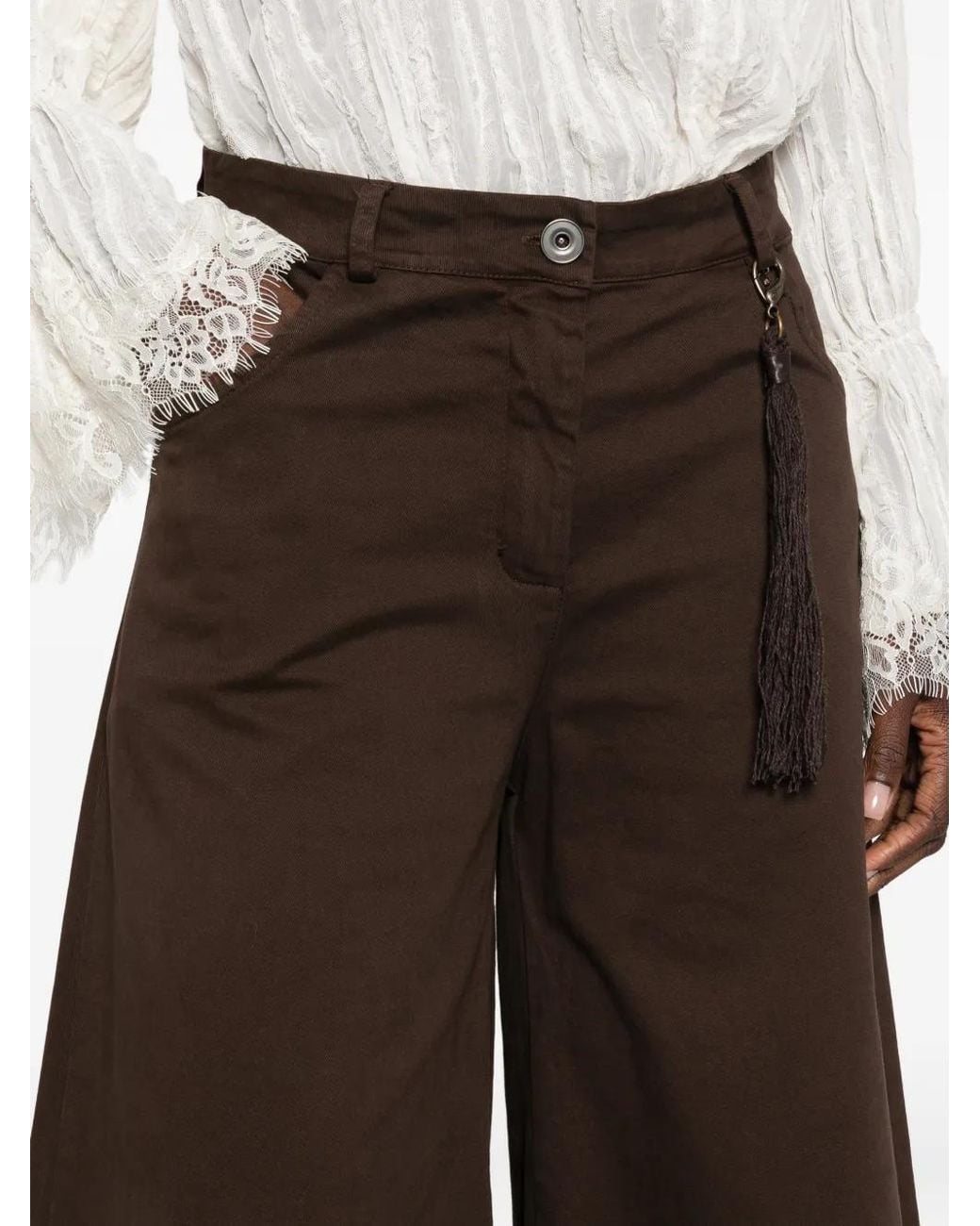 PHILIA LOFT Brown Tassel-Detail Palazzo Pants