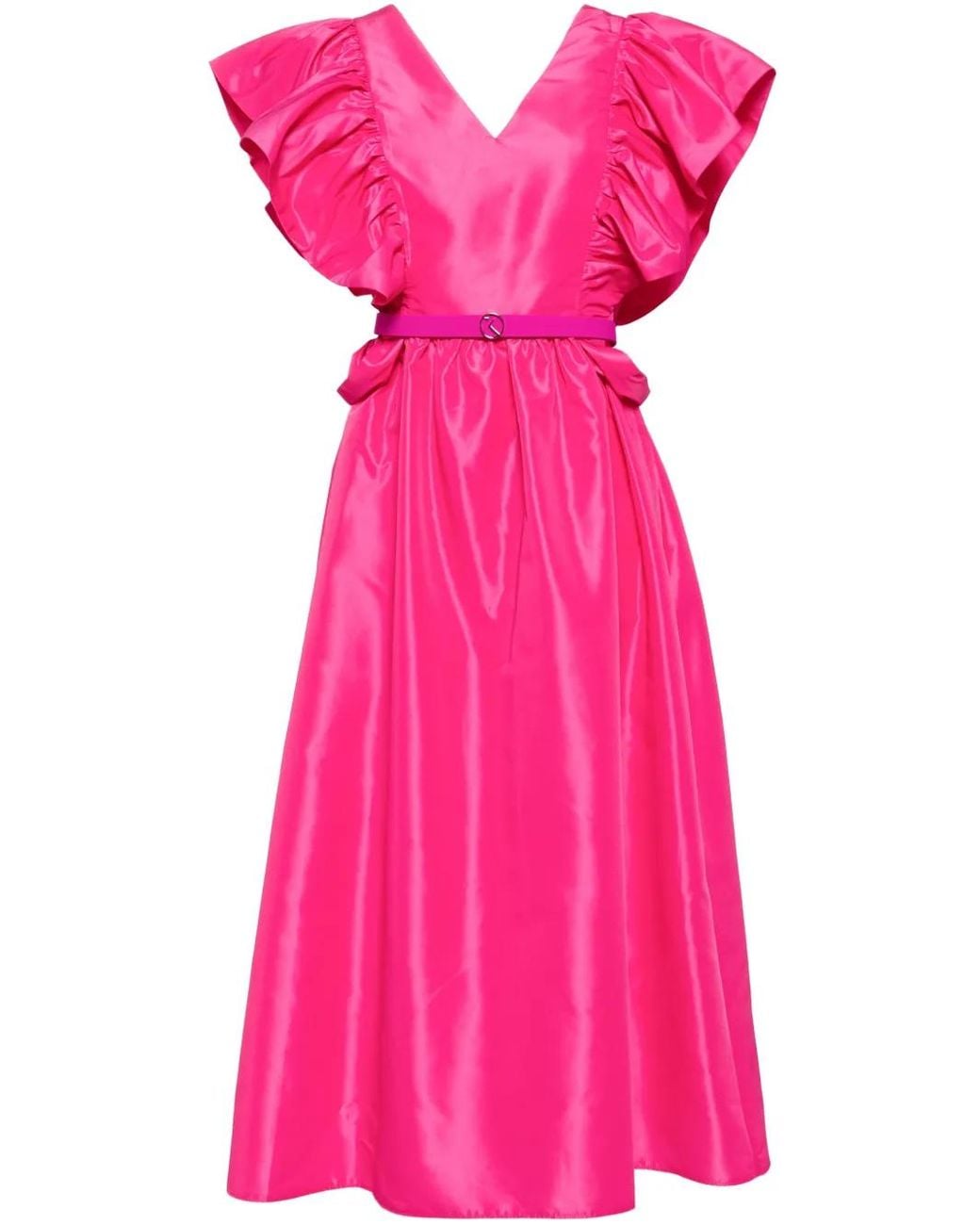 Saiid Kobeisy Pink Ruffled Taffeta Midi Dress