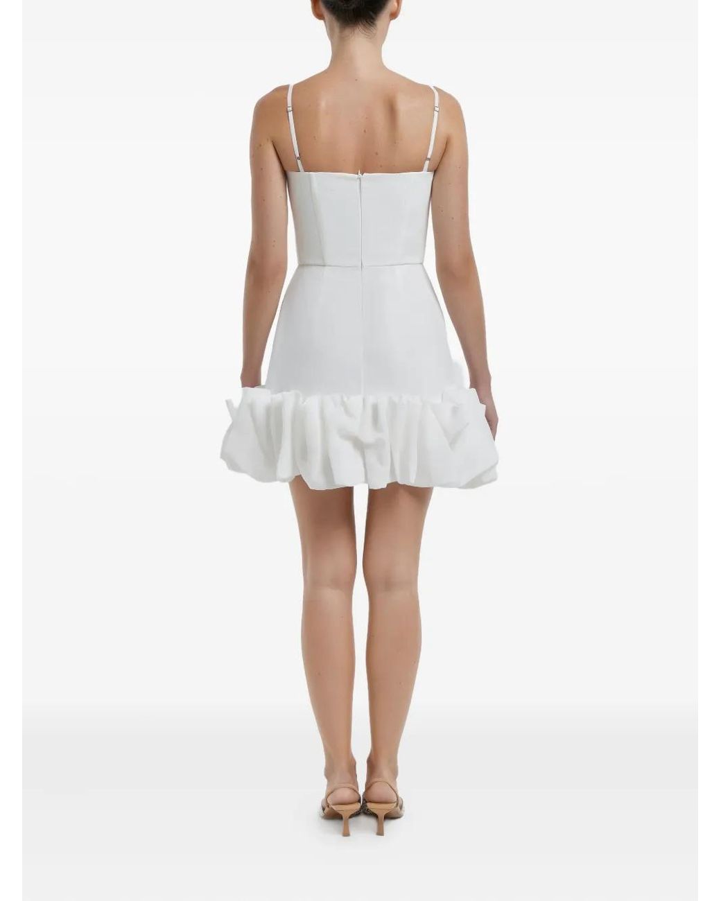 POST MERIDIEM White Draped Ruffle Mini Dress