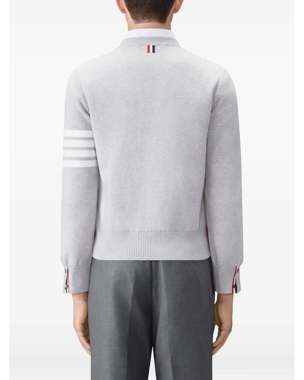 Thom Browne White Cotton Crepe 4-Bar Pullover for men