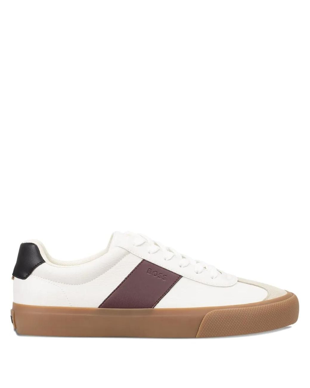 Boss Brown Leather-Trim Sneakers for men