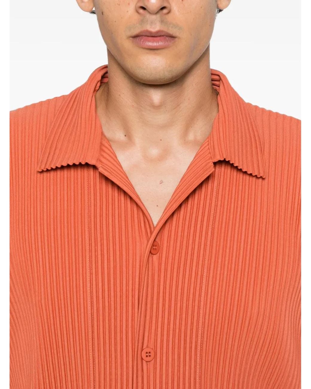 Homme Plissé Issey Miyake Orange Chemise Plissée À Manches Courtes for men
