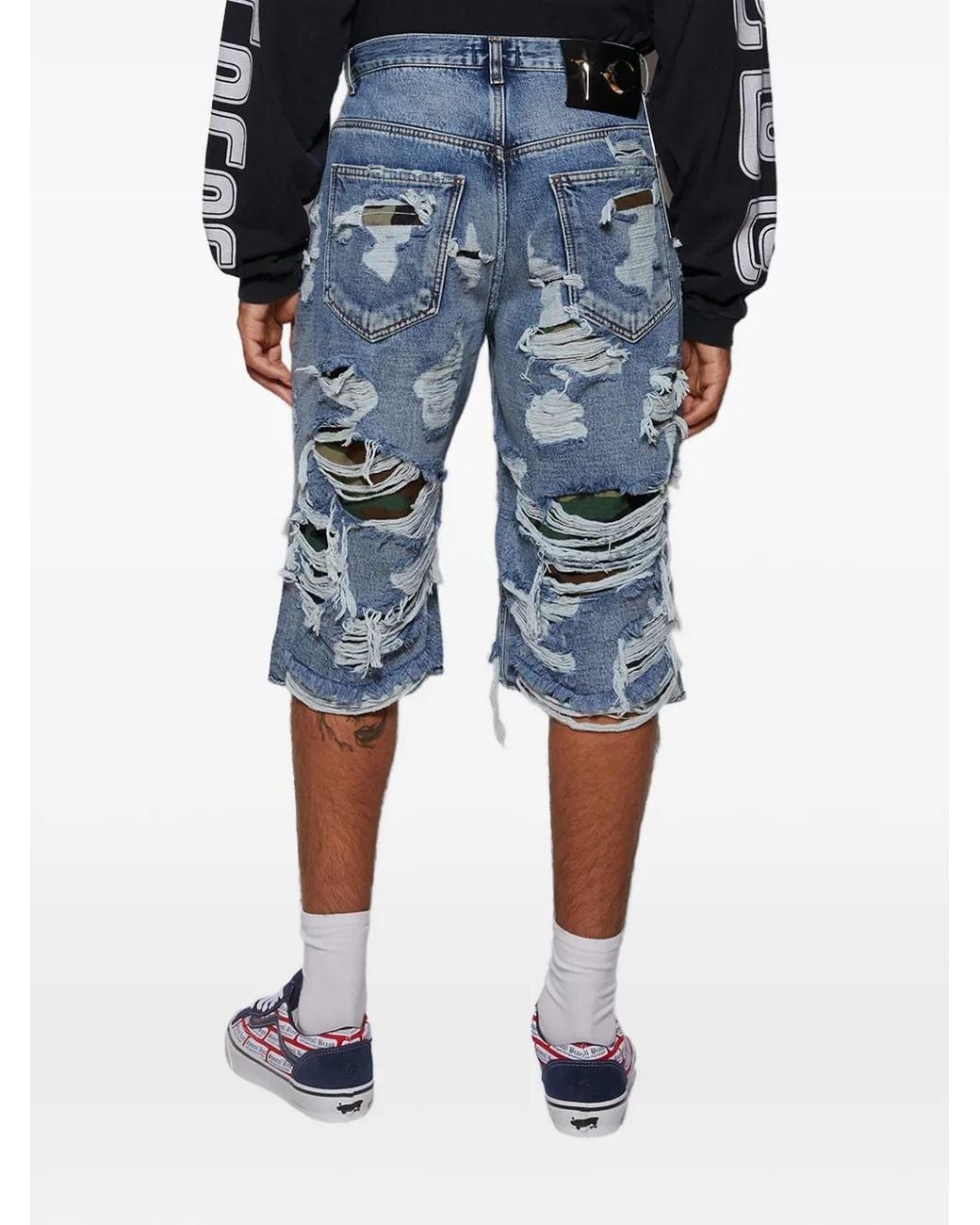 THUG CLUB Blue Short À Effet Usé for men