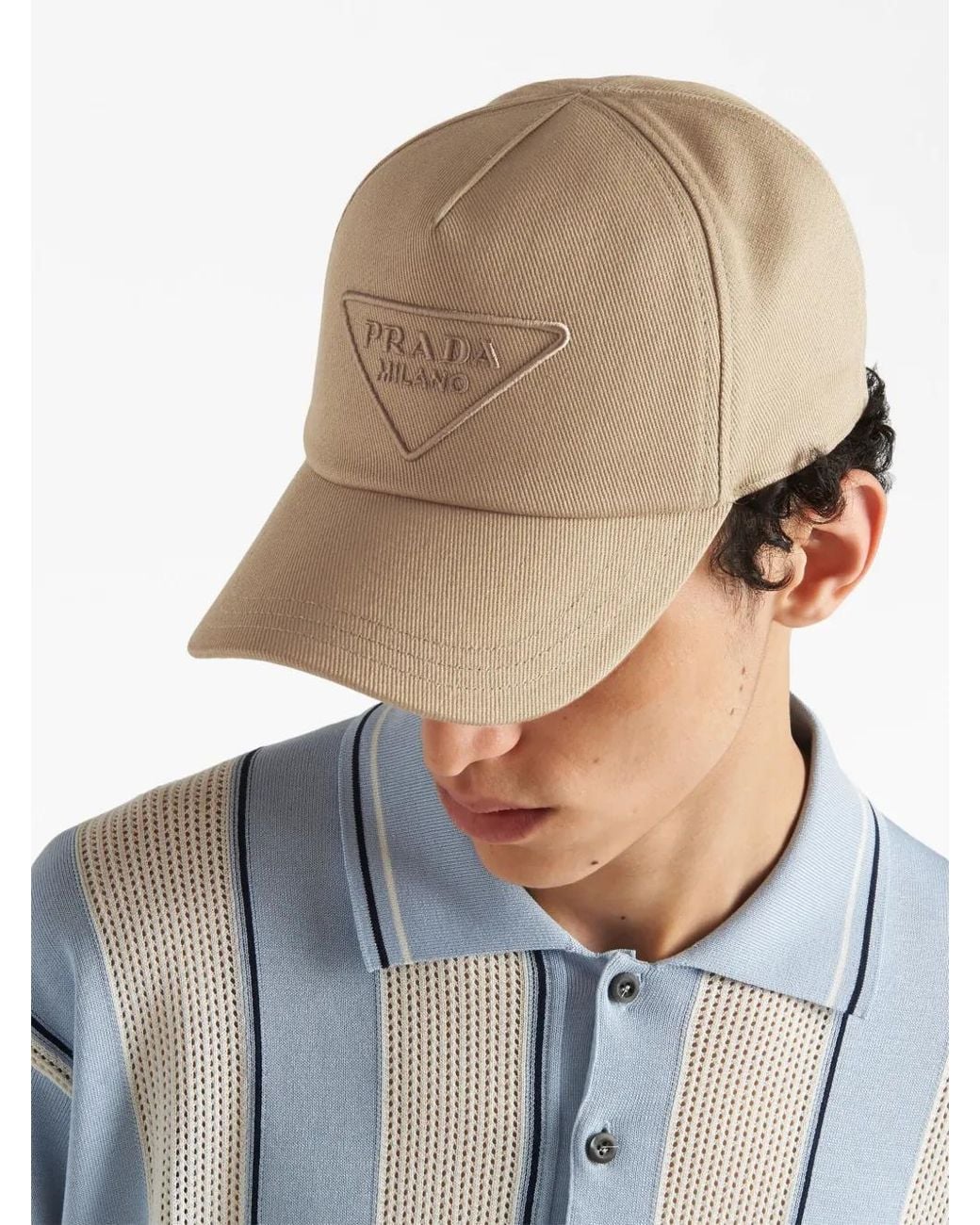 Prada Natural Tonal Triangle Logo Baseball Hat for men