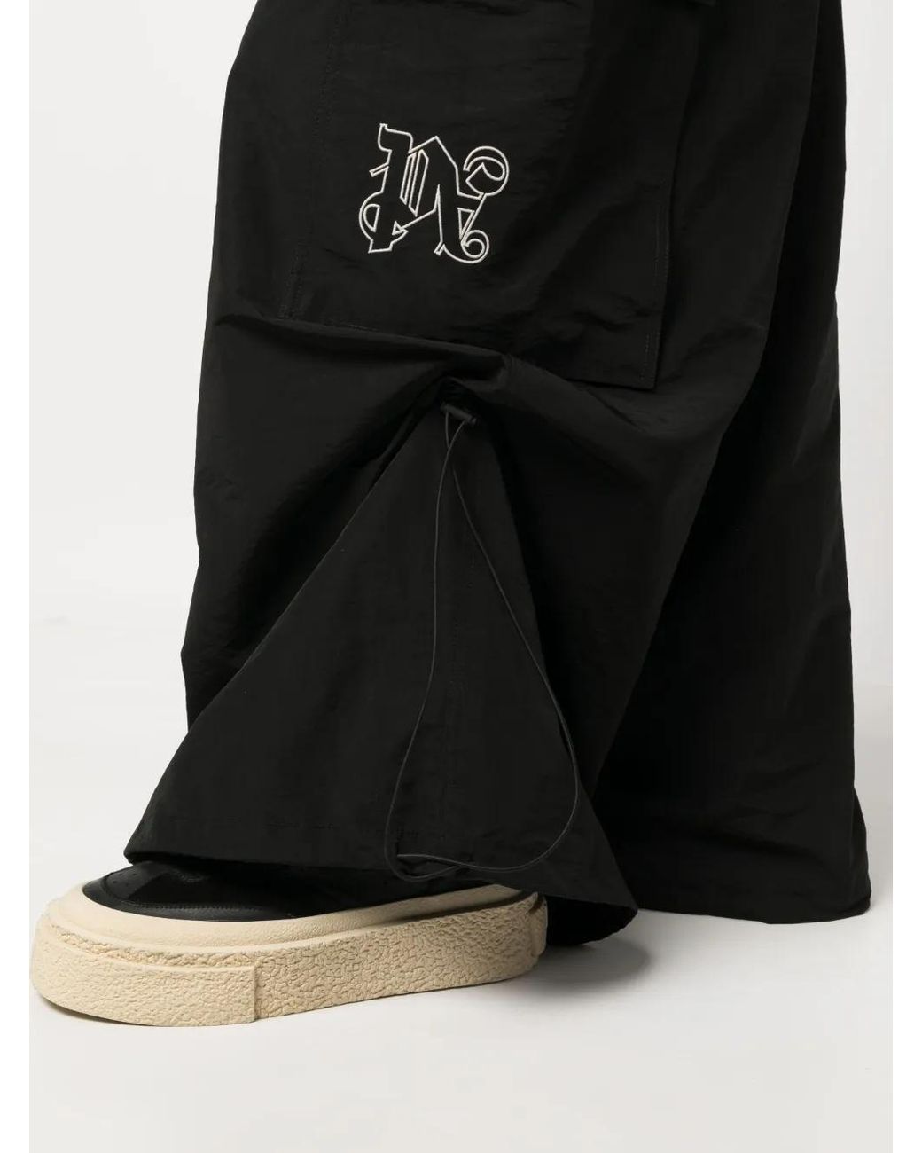 Palm Angels Black Pa Monogram-Embroidery Wide-Leg Trousers for men