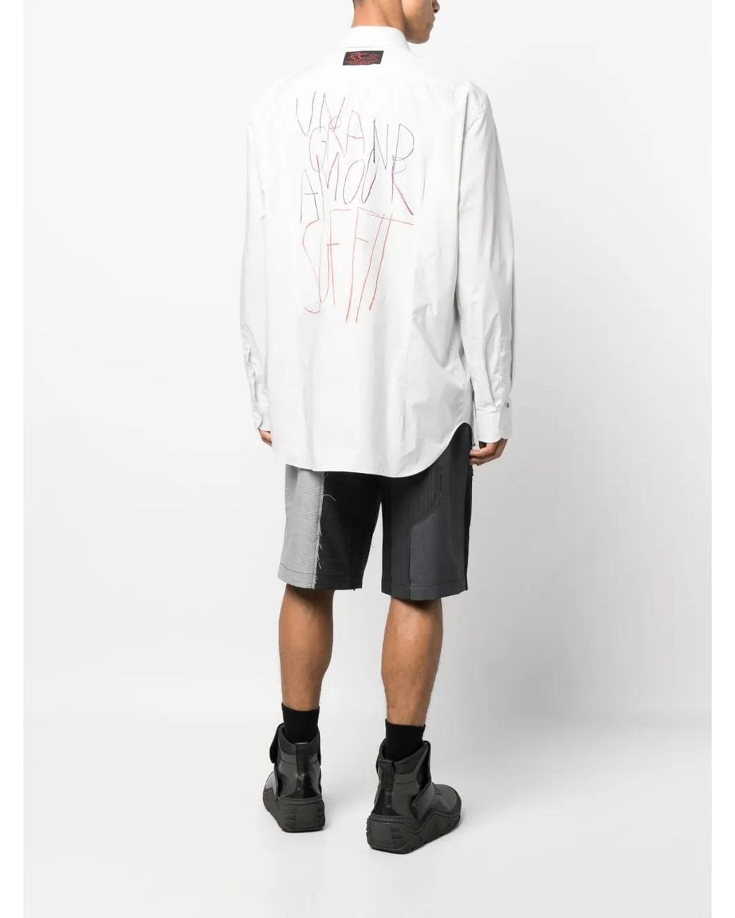 Raf Simons White Slogan-Print Button-Up Shirt for men