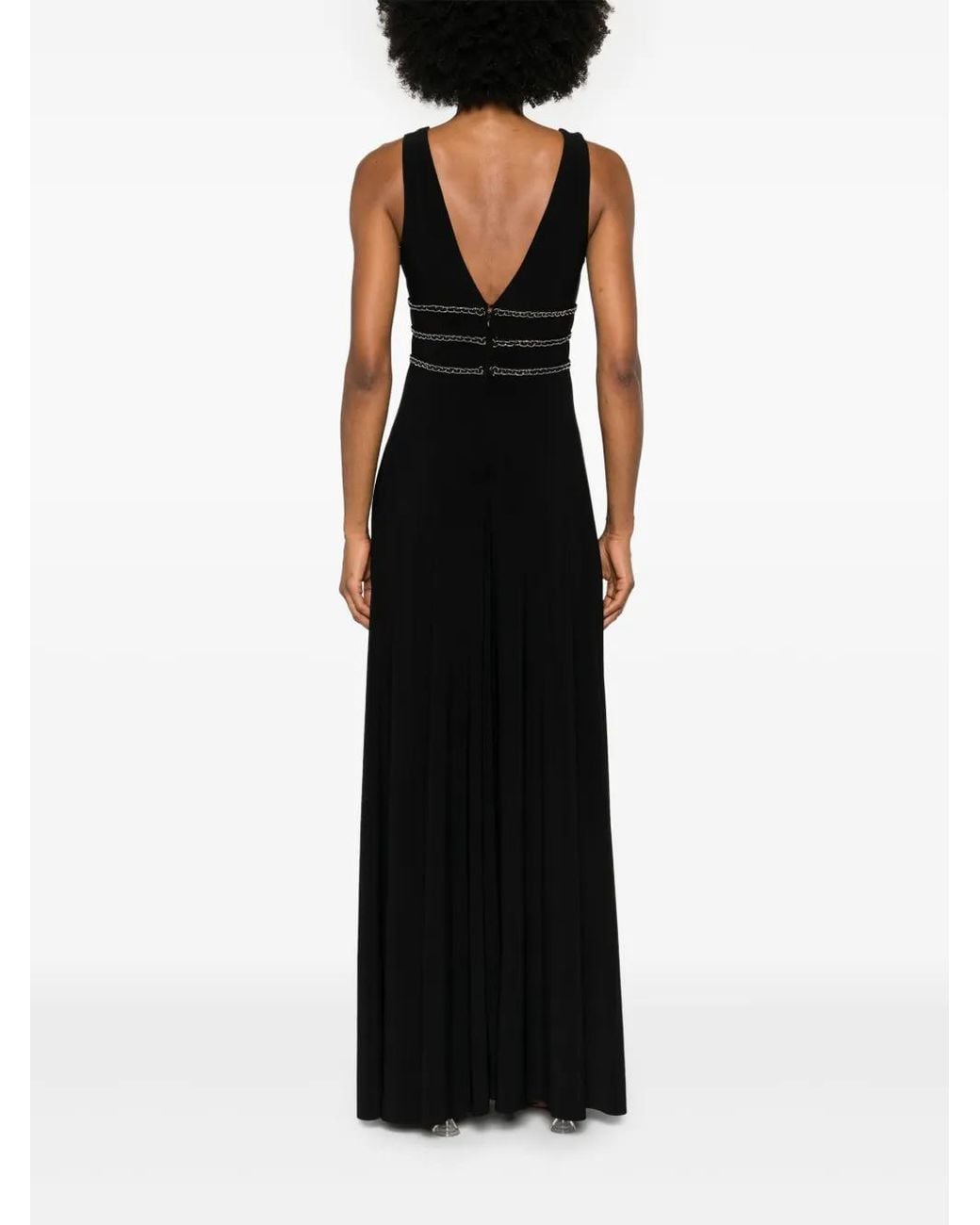 Nissa Black Bead-Embellished Maxi Dress
