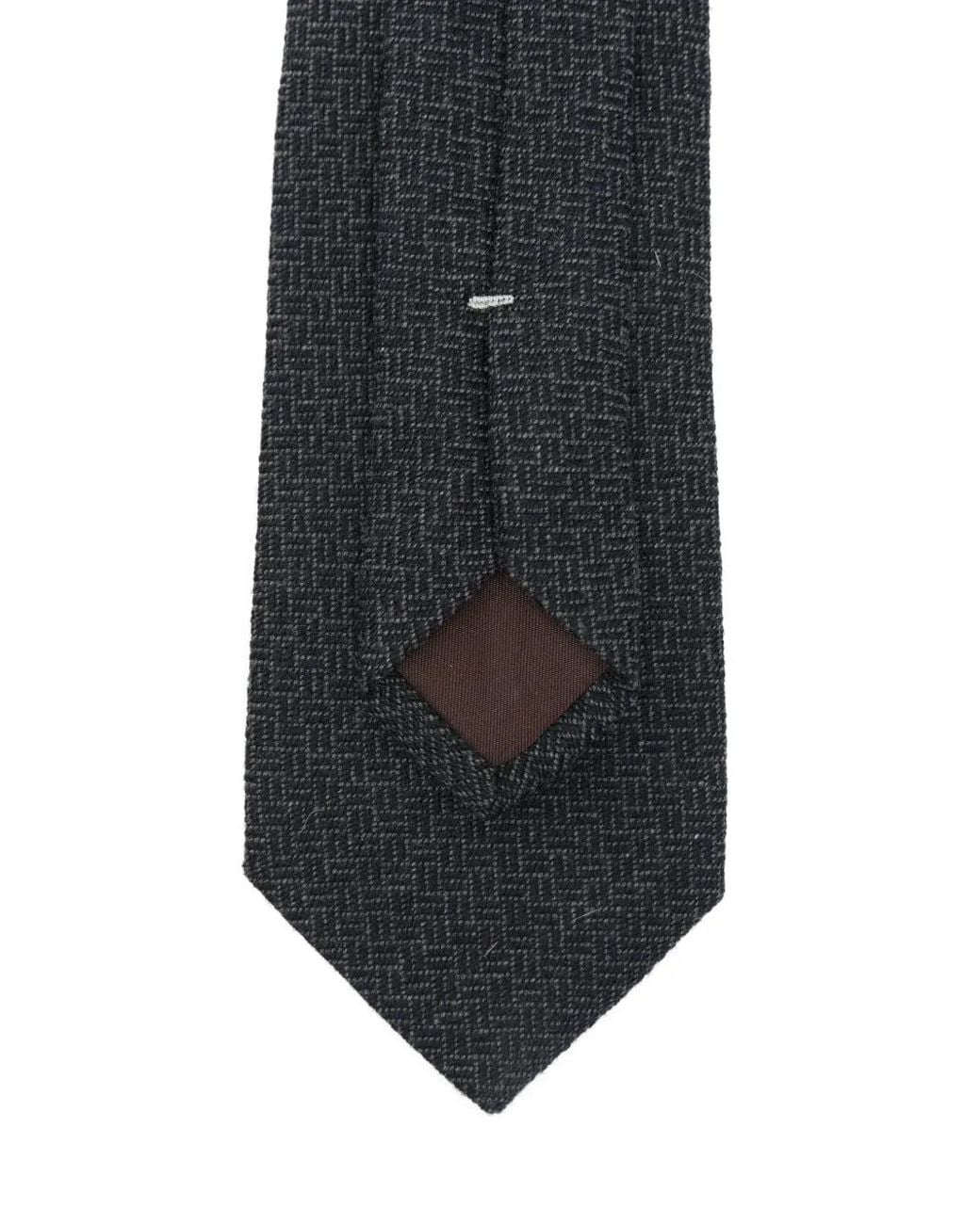 Canali White Geometric-Pattern Silk-Cashmere Tie for men