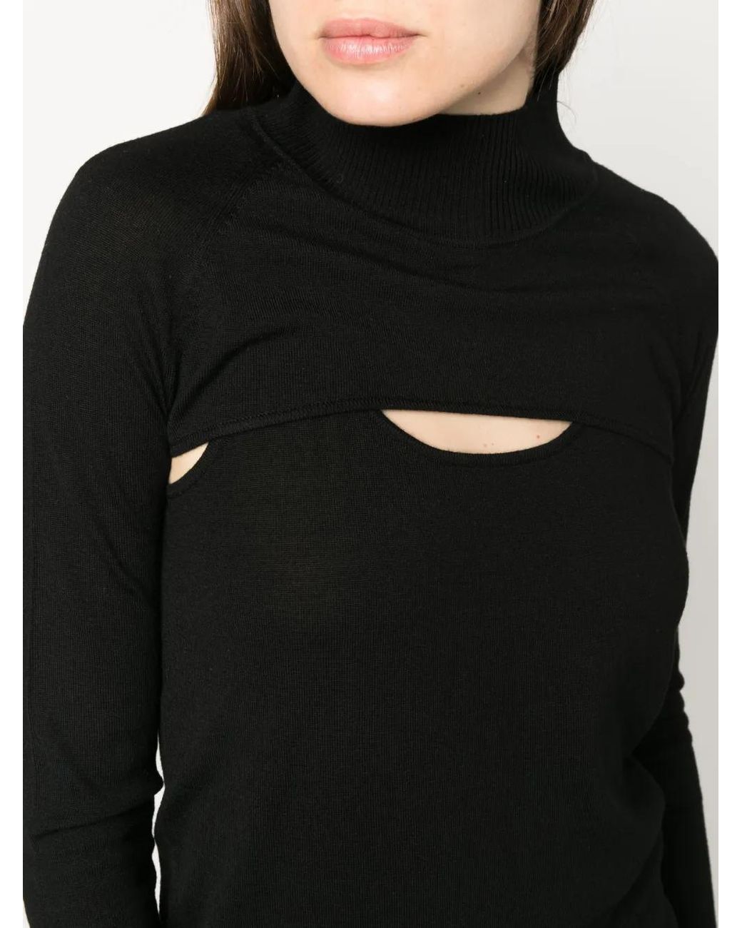 Patrizia Pepe Black Long-Sleeved Cut-Out Wool T-Shirt