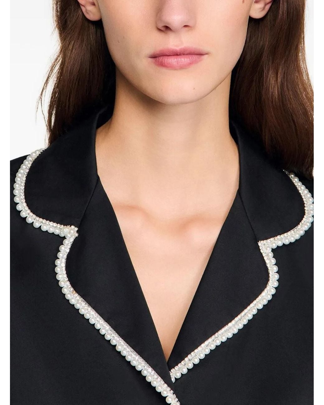 Sandro Black Beaded Collar Top