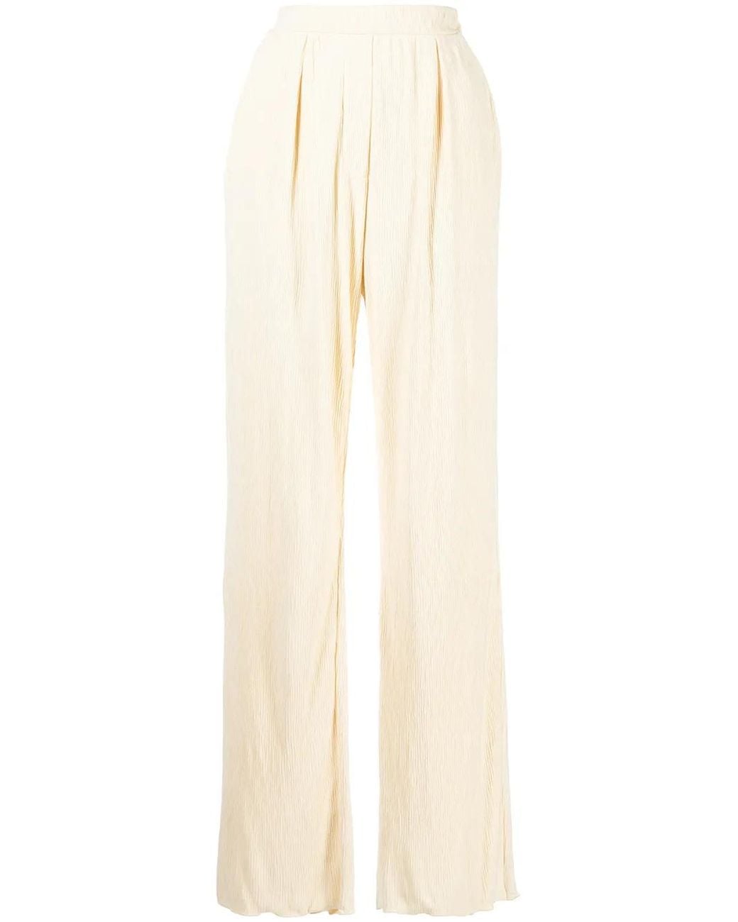 Jonathan Simkhai White Plissé Straight-Leg Trousers