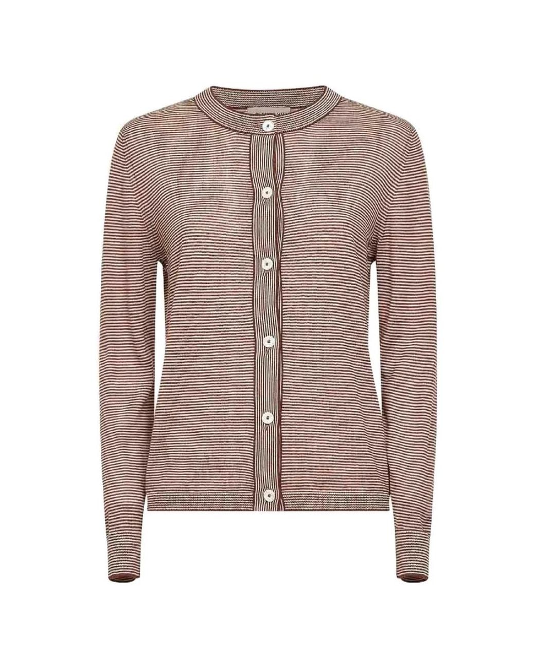Blanca Vita Natural Striped Button-Front Sweater