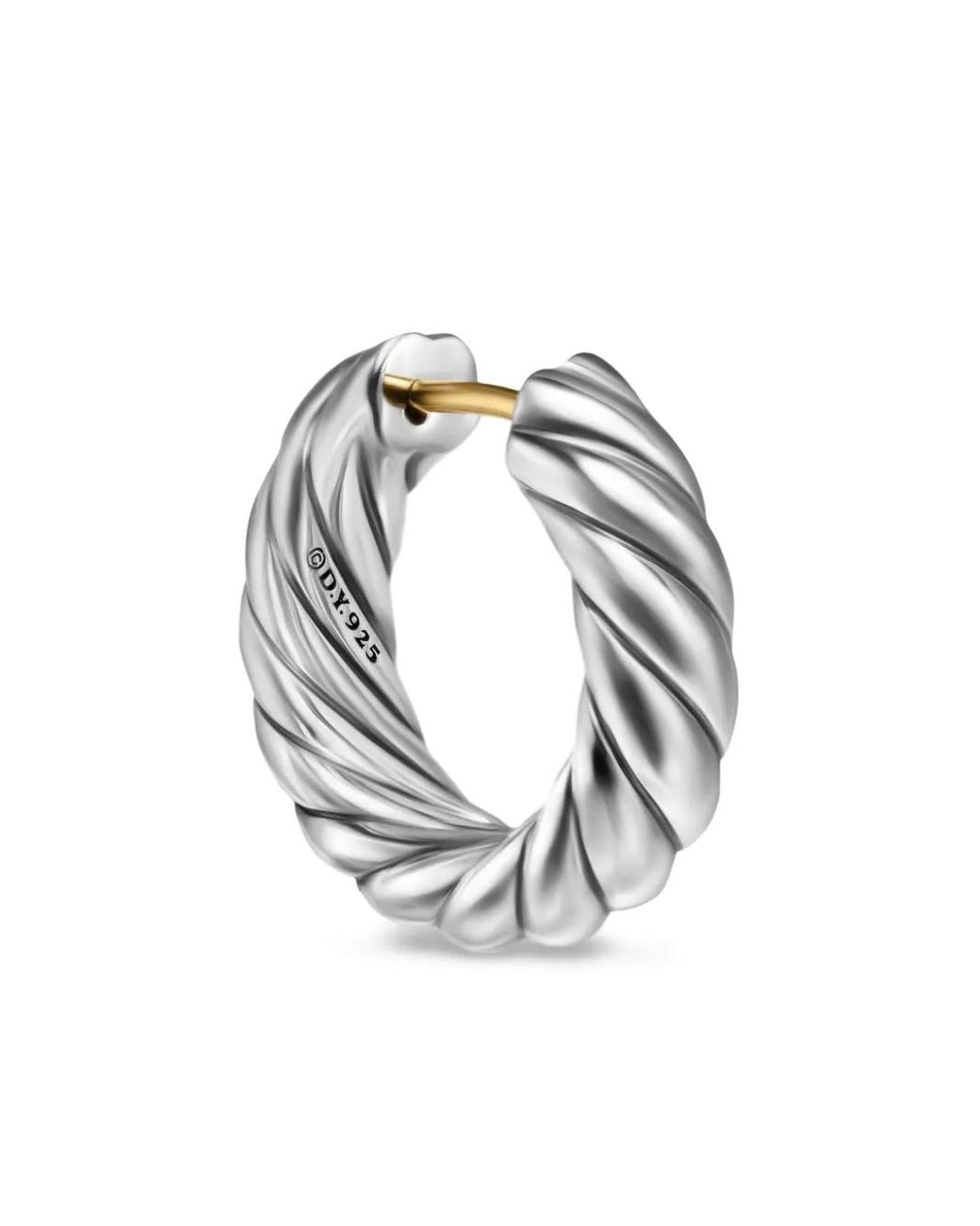 David Yurman White Sterling Sculpted Cable Hoop Earrings (18.6Mm)