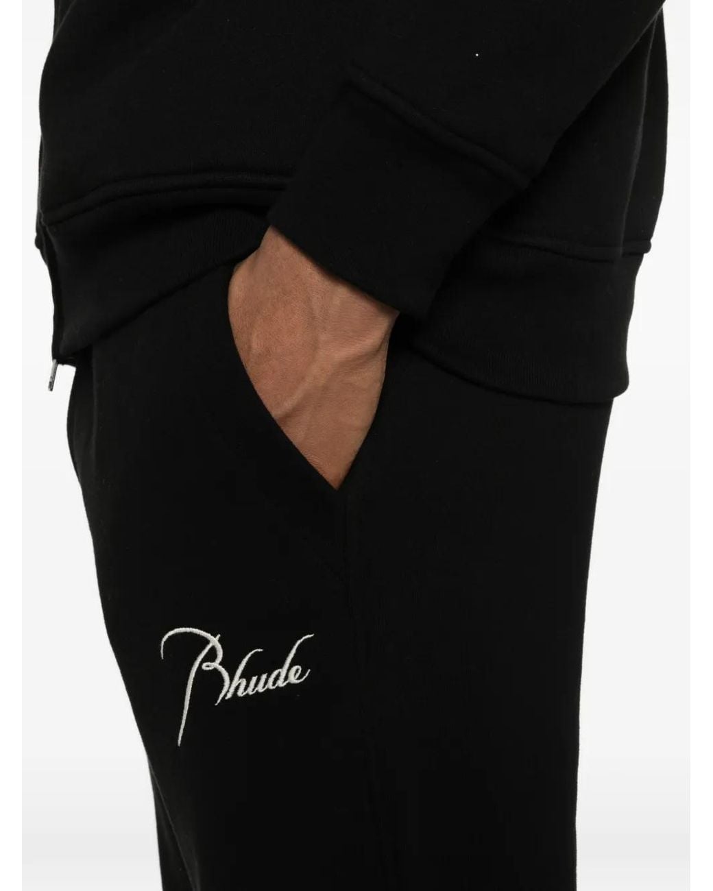 Rhude Black Drawstring Script Logo Trousers for men