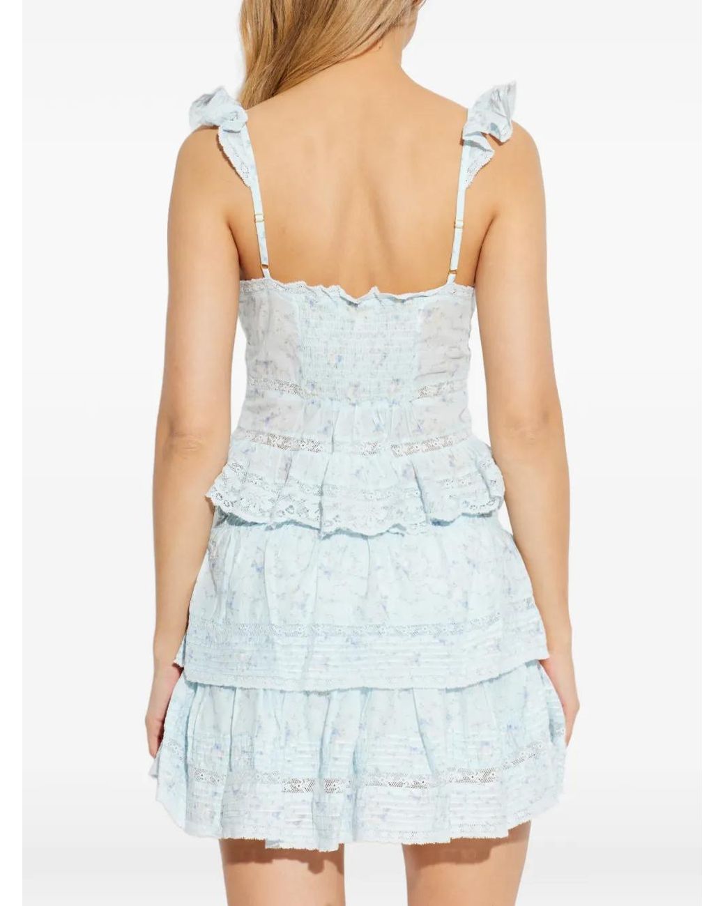 LoveShackFancy Blue Ruffled Floral Print Top