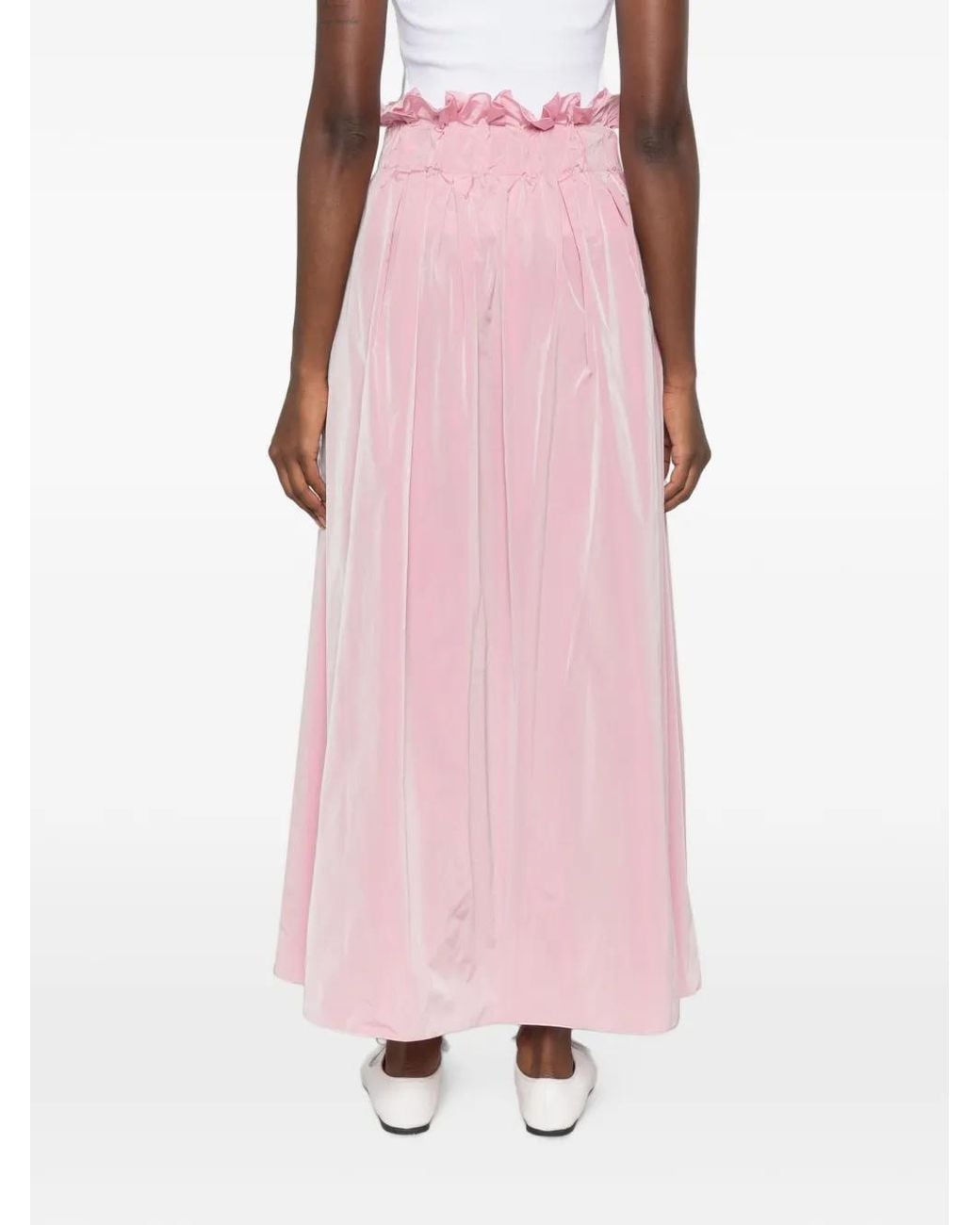 Co.Go Pink Ruffled-Waist Pleated Maxi Skirt