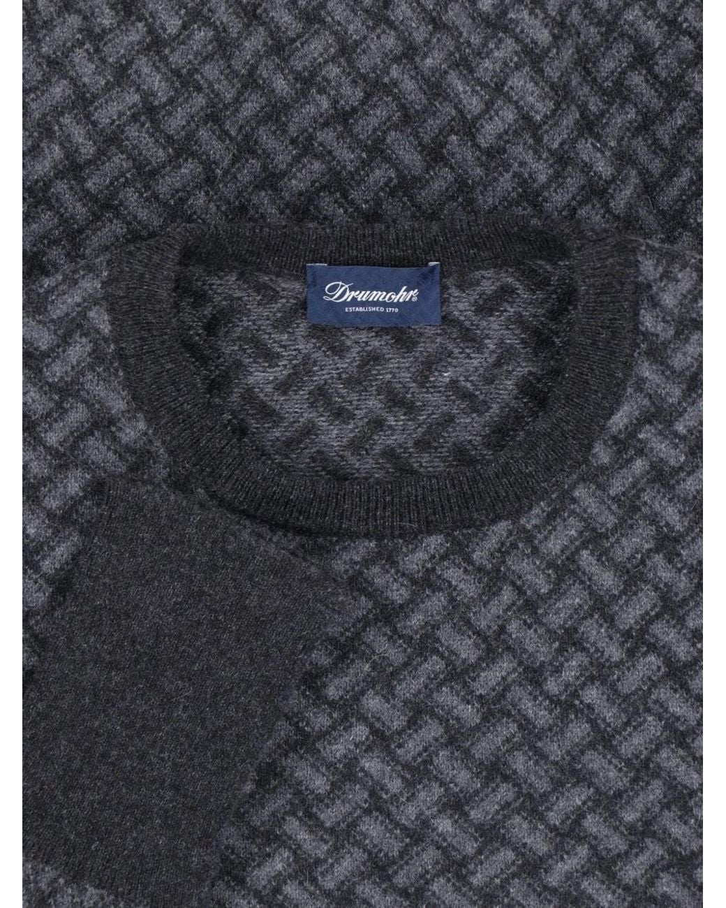 Drumohr Blue Geometric-Pattern Cashmere Sweater for men