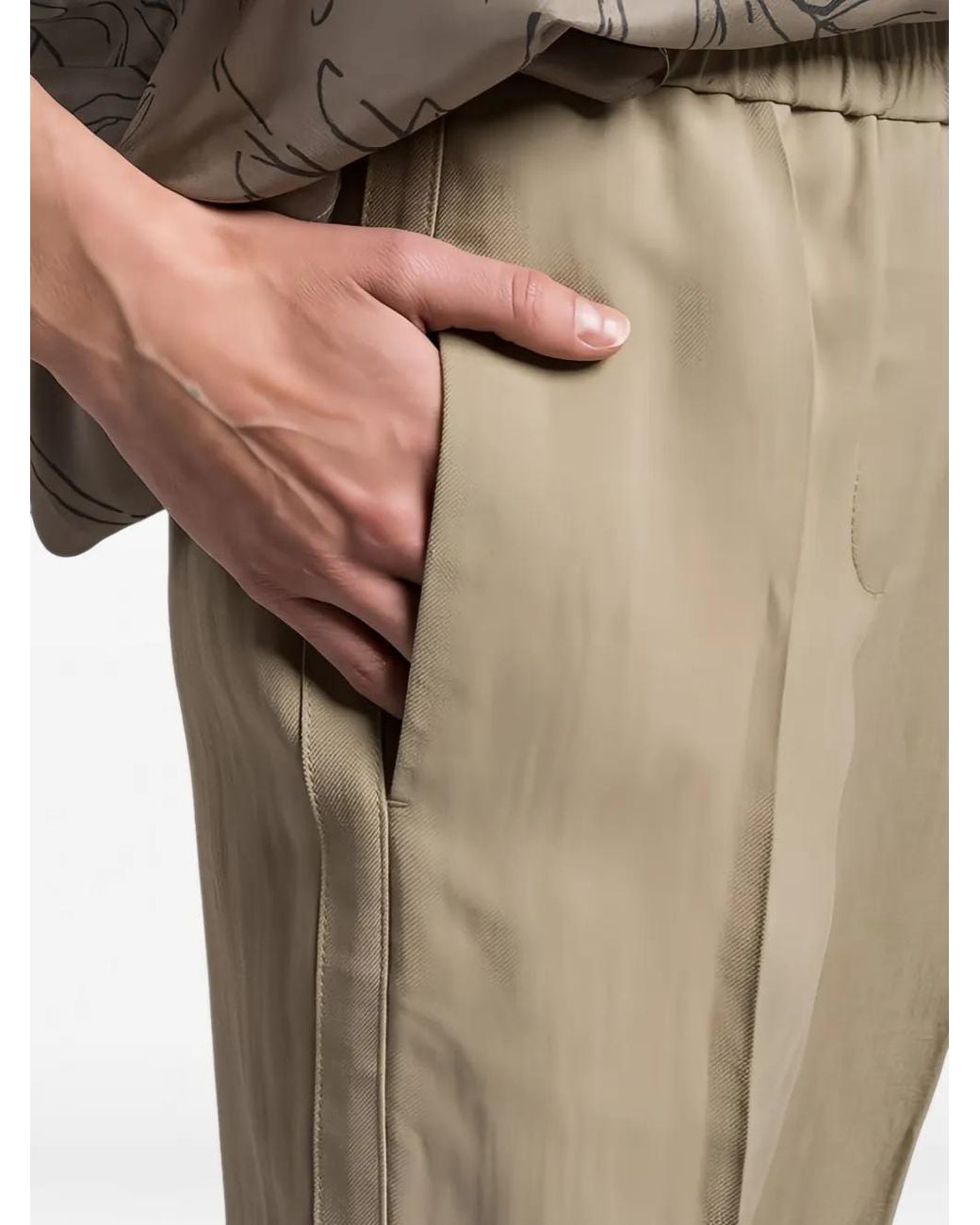 Brunello Cucinelli Natural Pleated Elasticated-Waistband Trousers