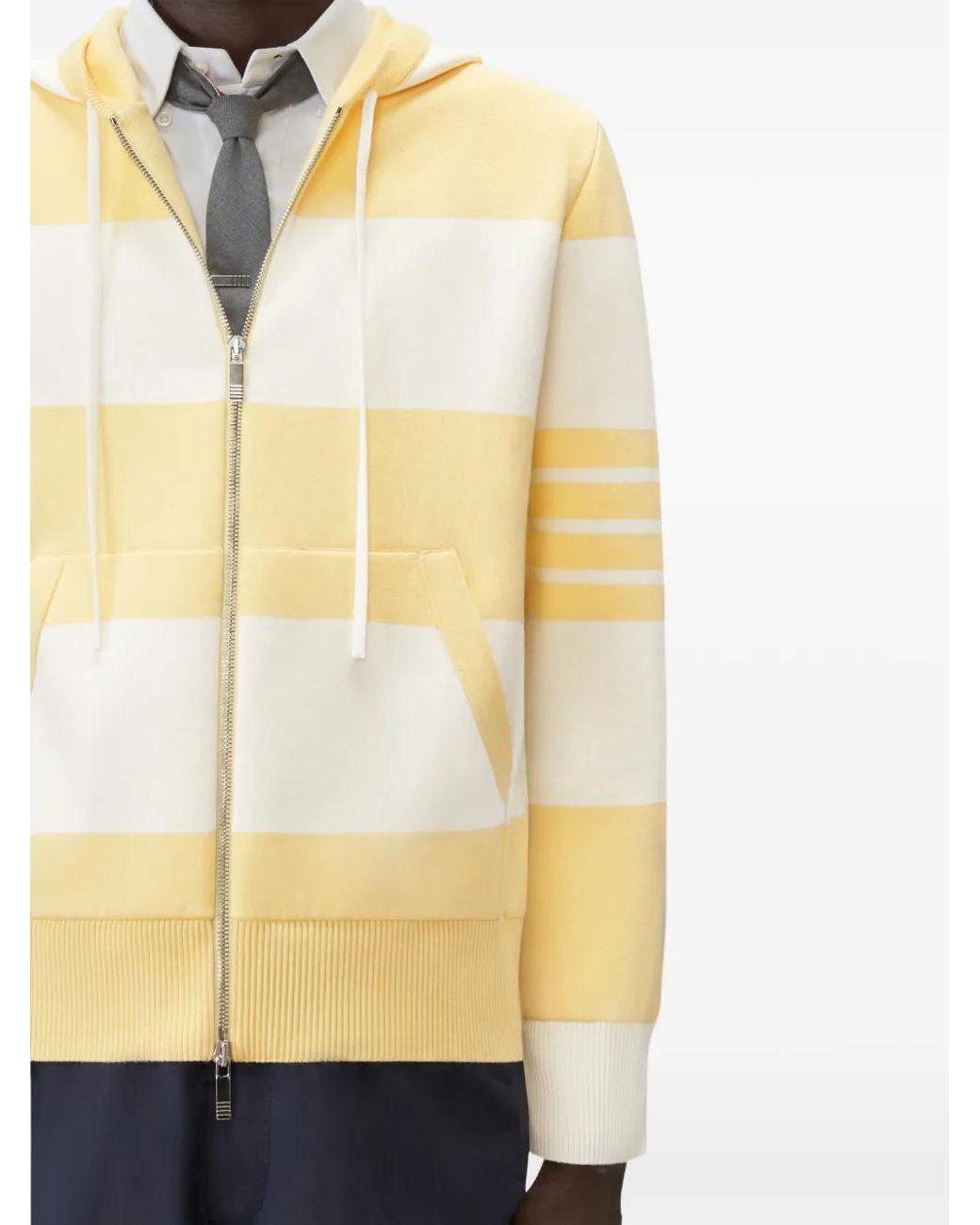 Thom Browne Yellow Hector 4-Bar Rugby Zip Up Hoodie for men