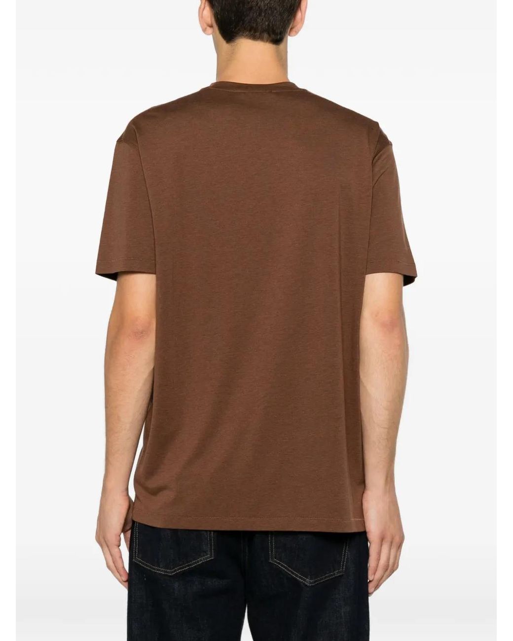 Tom Ford Brown Chocolate Lyocell And Cotton Jersey Crewneck T-Shirt With Logo Embroidery for men